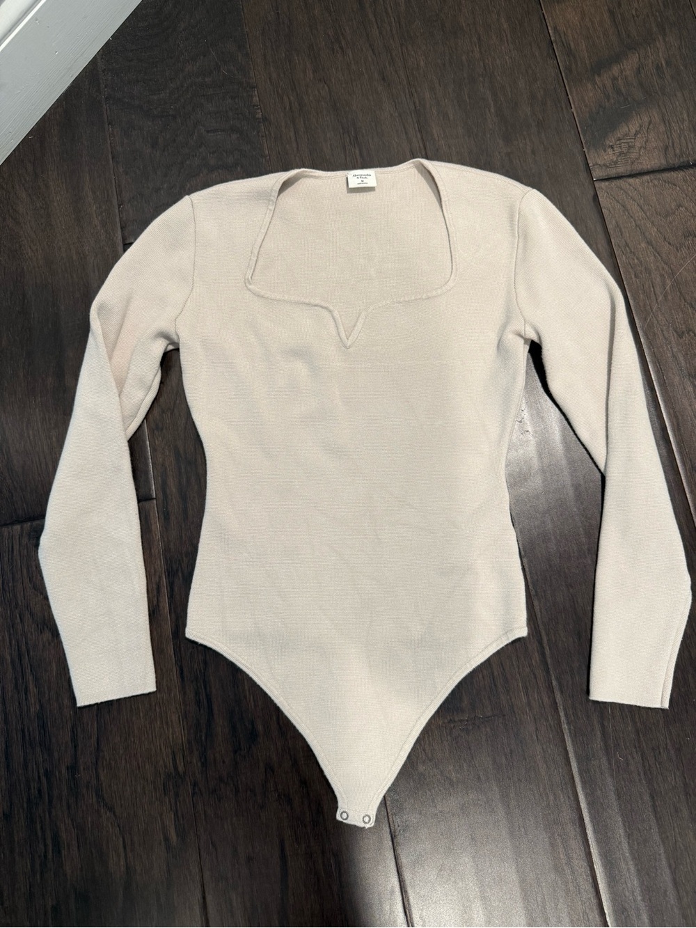 Abercrombie & Fitch Cream Square Notch Neck Long Sleeve Top
